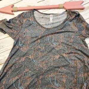 LuLaRoe Short Sleeve Top in Black, Orange, and Blue.  Size Small Perfect T